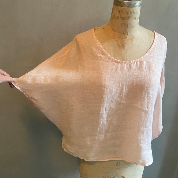 Sigrid Olsen Pale Pink Linen Batwing Sleeve Top, Size Large - Picture 3 of 9